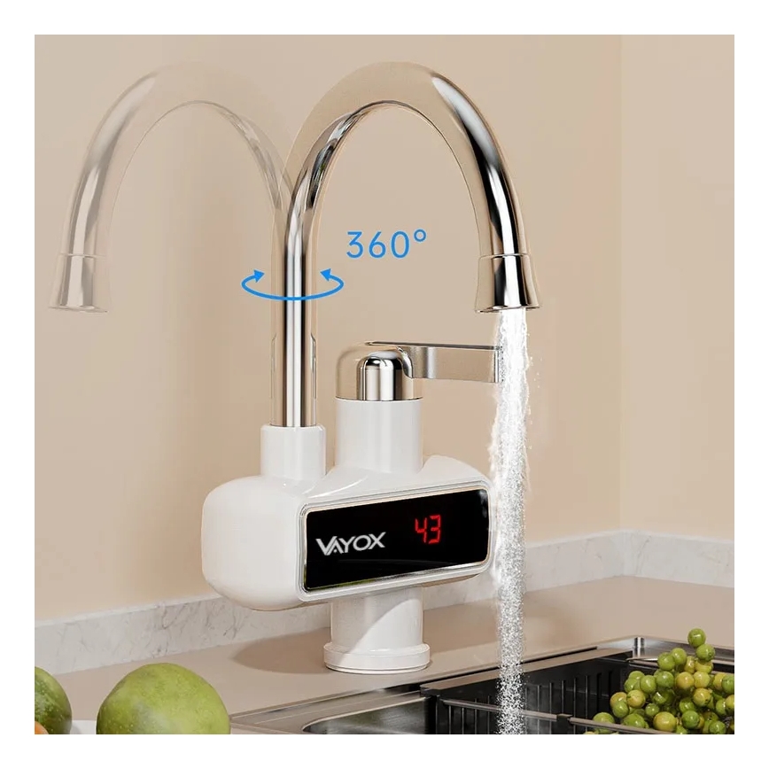 Проточный водонагреватель со светодиодным дисплеем 3000W/230V IPX4 белый