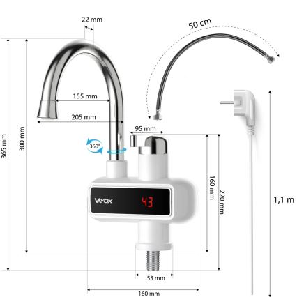 Проточный водонагреватель со светодиодным дисплеем 3000W/230V IPX4 белый