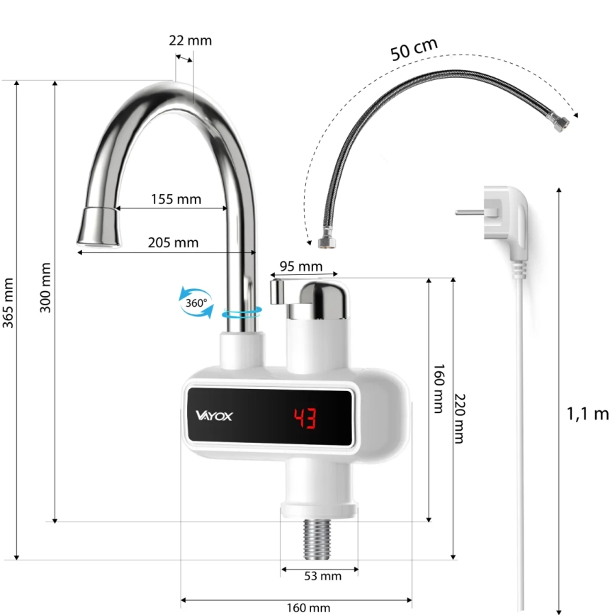 Проточный водонагреватель со светодиодным дисплеем 3000W/230V IPX4 белый