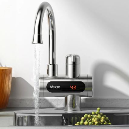 Проточный водонагреватель со светодиодным дисплеем 3000W/230V IPX4 нержавеющая сталь