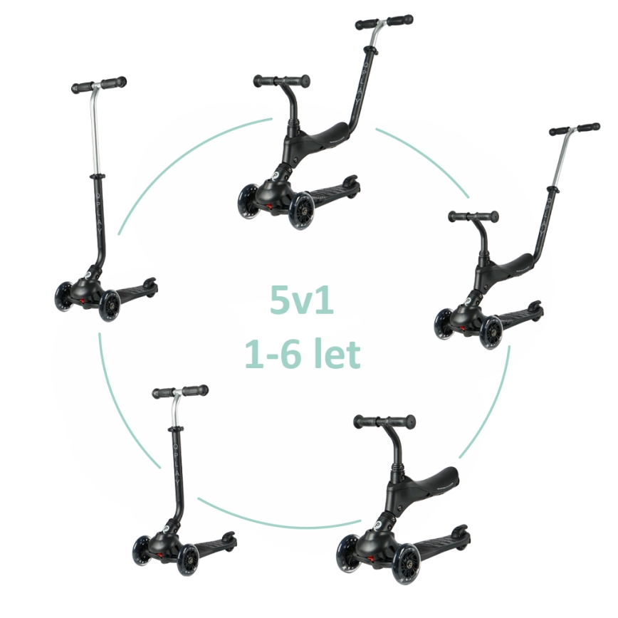 QPlay - детский самокат SEMA PRO 5 в 1 с LED-колёсами, чёрный