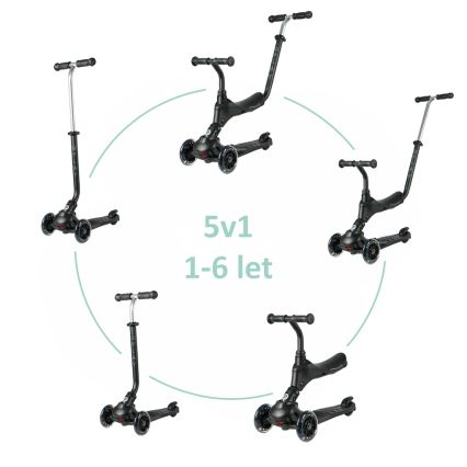 QPlay - детский самокат SEMA PRO 5 в 1 с LED-колёсами, чёрный