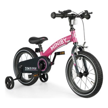 QPlay - Дитячий велосипед 14" MINIBY 3в1 рожевий