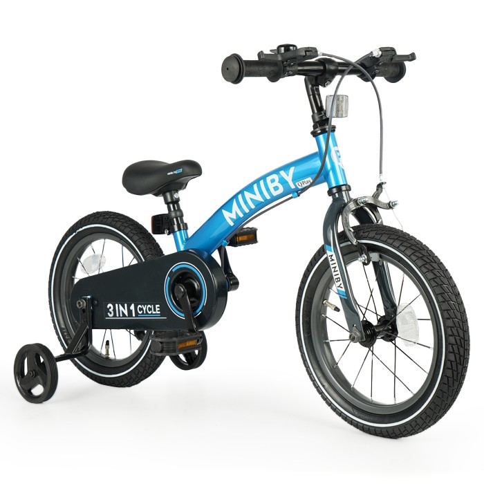 QPlay - Дитячий велосипед 14" MINIBY 3в1 синій