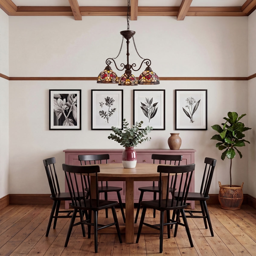 Quoizel - Підвісна люстра на ланцюзі Tiffany LARISSA, 3×E27/60W/230V, діаметр 63,6 см