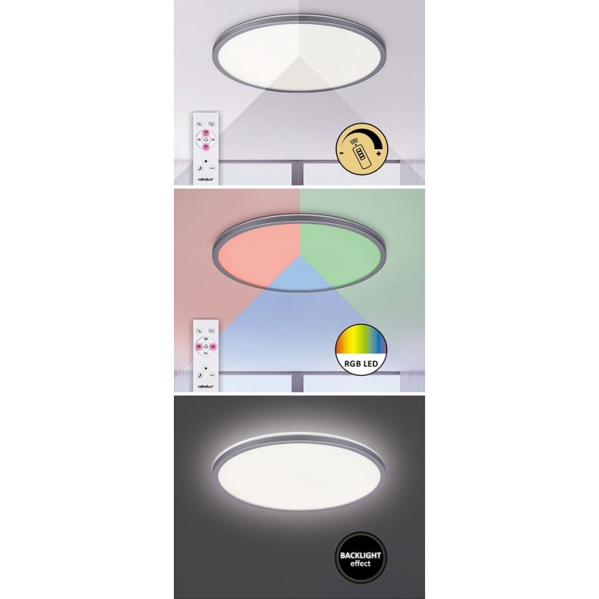Rabalux - LED RGB диммируемый потолочный светильник, 22 Вт, 230 В, Wi‑Fi Tuya + пульт дистанционного управления, 42x42 см