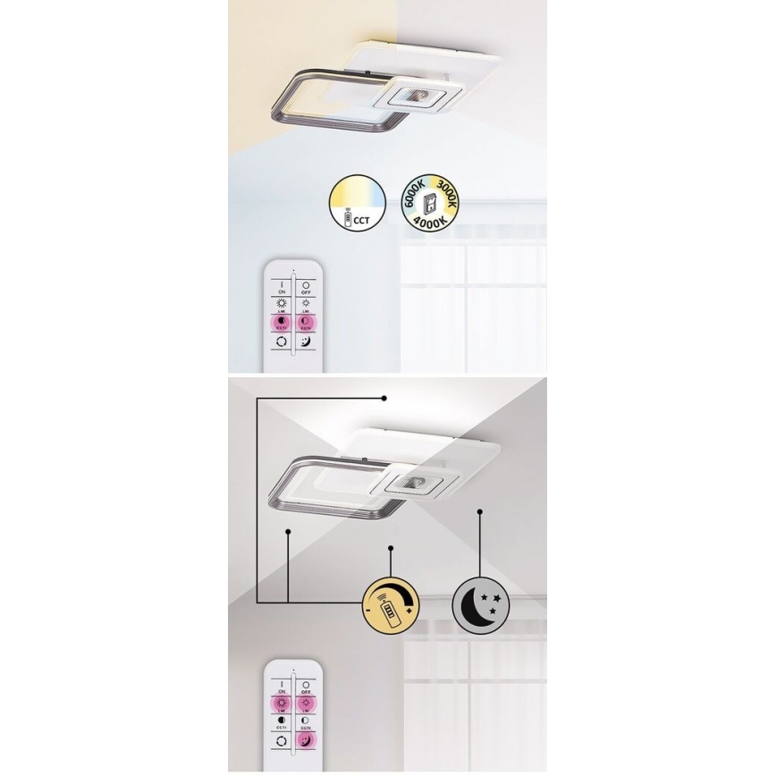 Rabalux - диммируемый накладной потолочный светильник LED/48W/230V 3000K/4000K/6000K + пульт ДУ 49,5x49,5 см