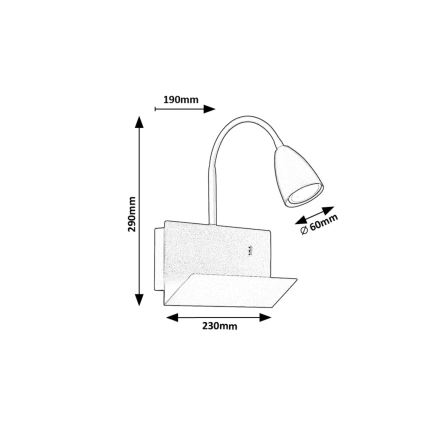Rabalux - Настінна лампа з поличкою і USB-портом 1xGU10/25W/230V чорний