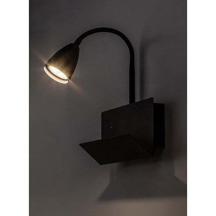 Rabalux - Настінна лампа з поличкою і USB-портом 1xGU10/25W/230V чорний