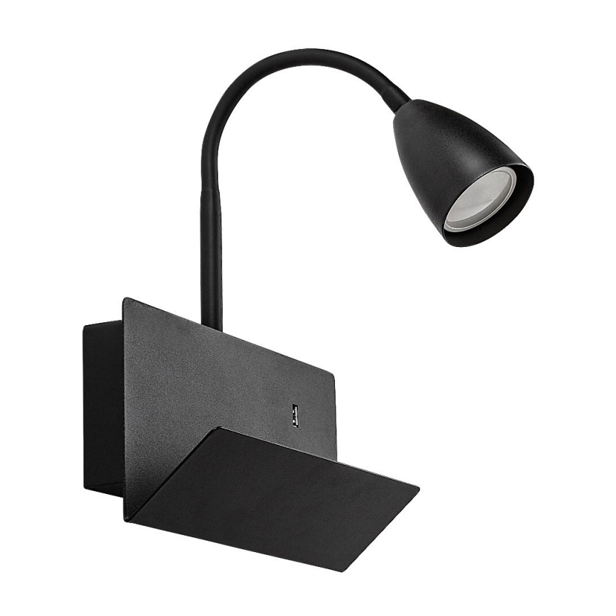 Rabalux - Настінна лампа з поличкою і USB-портом 1xGU10/25W/230V чорний