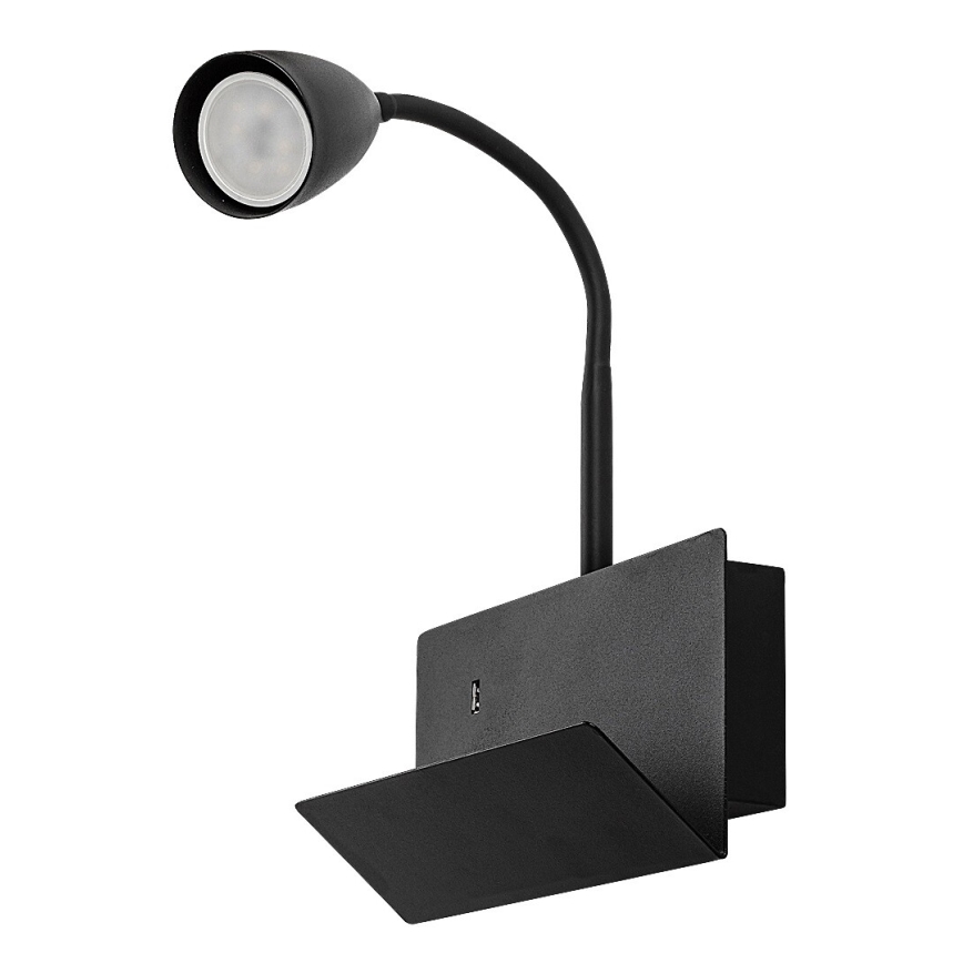 Rabalux - Настінна лампа з поличкою і USB-портом 1xGU10/25W/230V чорний