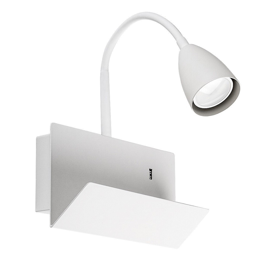 Rabalux - Настінна лампа з поличкою і USB-портом 1xGU10/25W/230V білий