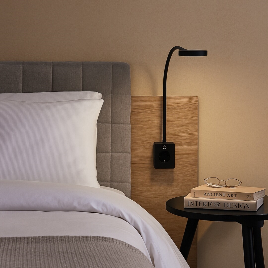 Rabalux - світлодіодна настінна лампа з регулюванням яскравості LED/4W/230V із USB-портом для розетки, чорна