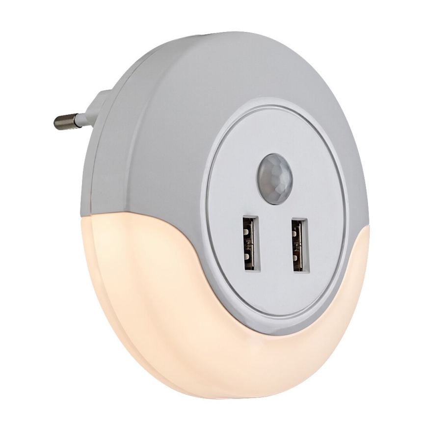 Rabalux - Светодиодный ночник в розетку с датчиком 2xUSB LED/13,9W/230V 3000K