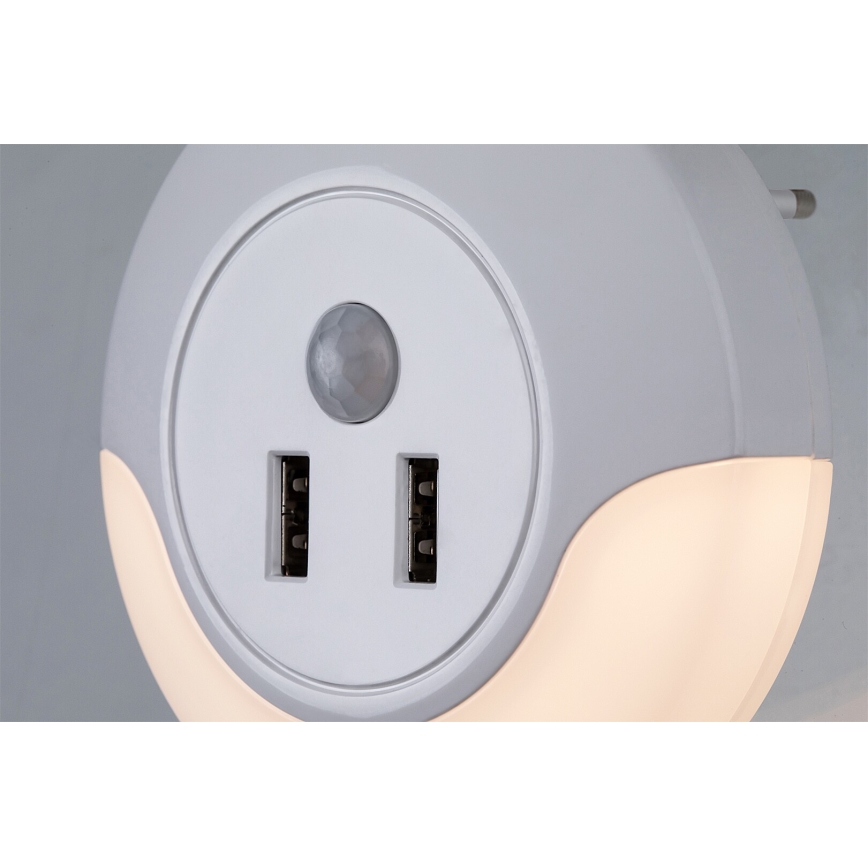Rabalux - Светодиодный ночник в розетку с датчиком 2xUSB LED/13,9W/230V 3000K