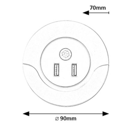 Rabalux - Светодиодный ночник в розетку с датчиком 2xUSB LED/13,9W/230V 3000K