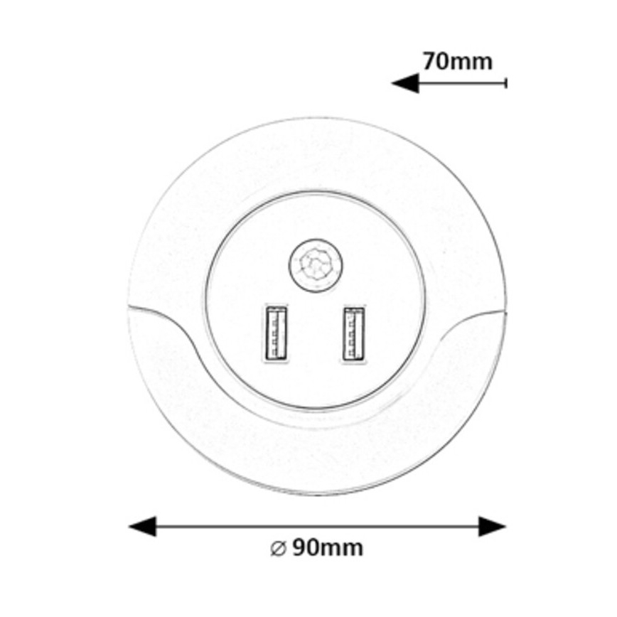 Rabalux - Светодиодный ночник в розетку с датчиком 2xUSB LED/13,9W/230V 3000K