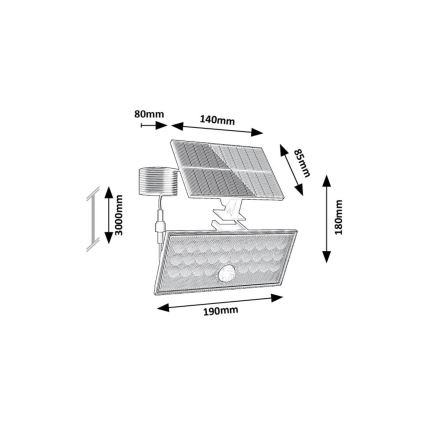 Rabalux - Світлодіодний сонячний прожектор із сенсором LED/8W/3,7V 1800mAh IP65 + дистанційне керування
