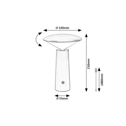 Rabalux - LED Акумуляторна сенсорна настільна лампа з регулюванням яскравості POLPERRO LED/3W/3,7V 1200mAh чорний