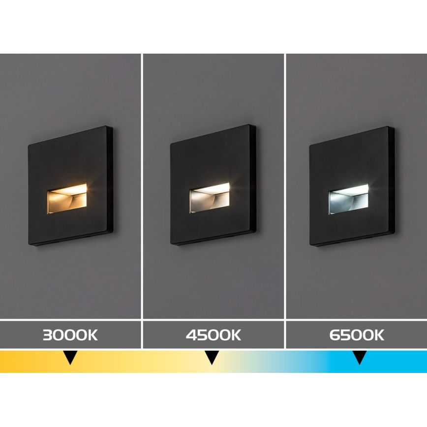 Rabalux - Светодиодный светильник для лестницы LED, 1 Вт, 230 В, 3000/4500/6500 К, чёрный