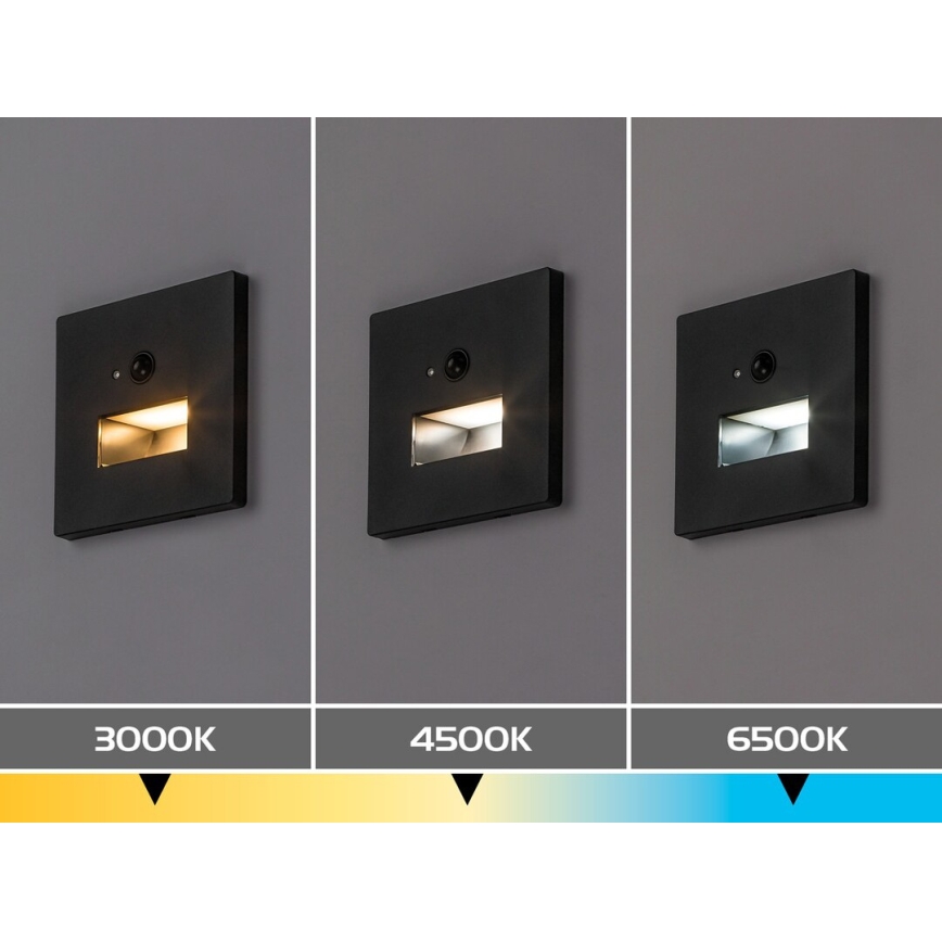 Rabalux - LED сходовий світильник з датчиком руху та сутінків LED/1W/230V 3000/4500/6500K чорний