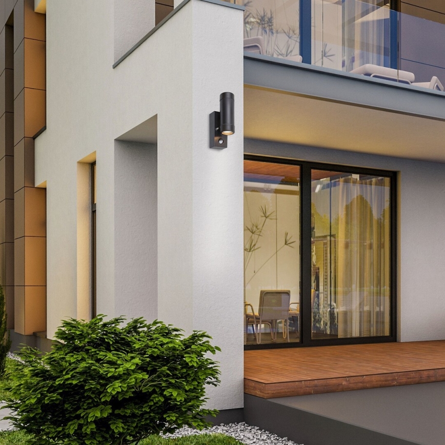 Rabalux - Вуличний настінний світильник з датчиком 2xGU10/10W/230V чорний IP44