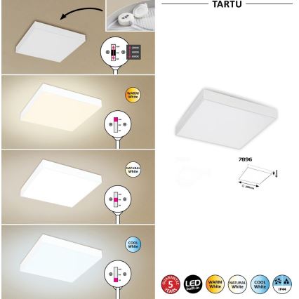 Rabalux - LED потолочный светильник LED/24W/230V 2800-6000K IP44 белый 30x30 cm