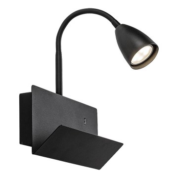 Rabalux - Настінна лампа з поличкою і USB-портом 1xGU10/25W/230V чорний