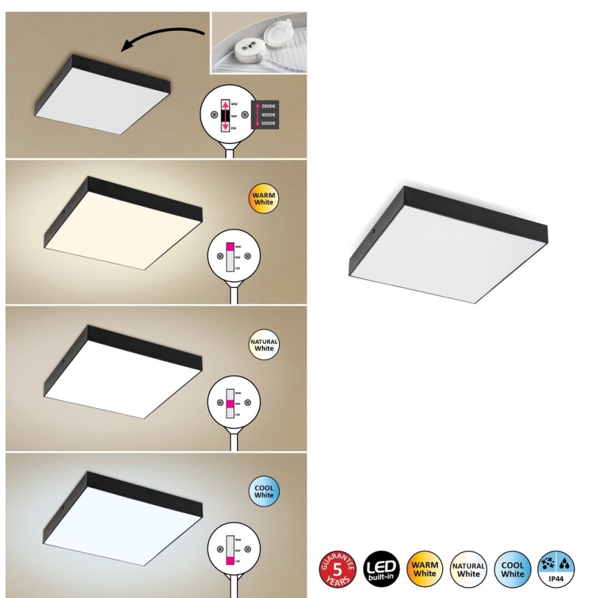 Rabalux - Светодиодный потолочный светильник LED/24W/230V 3000-6000K IP44 черный