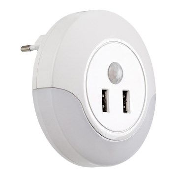 Rabalux - Світильник нічний LED з датчиком для розетки 2xUSB LED/13,9W/230V 3000K