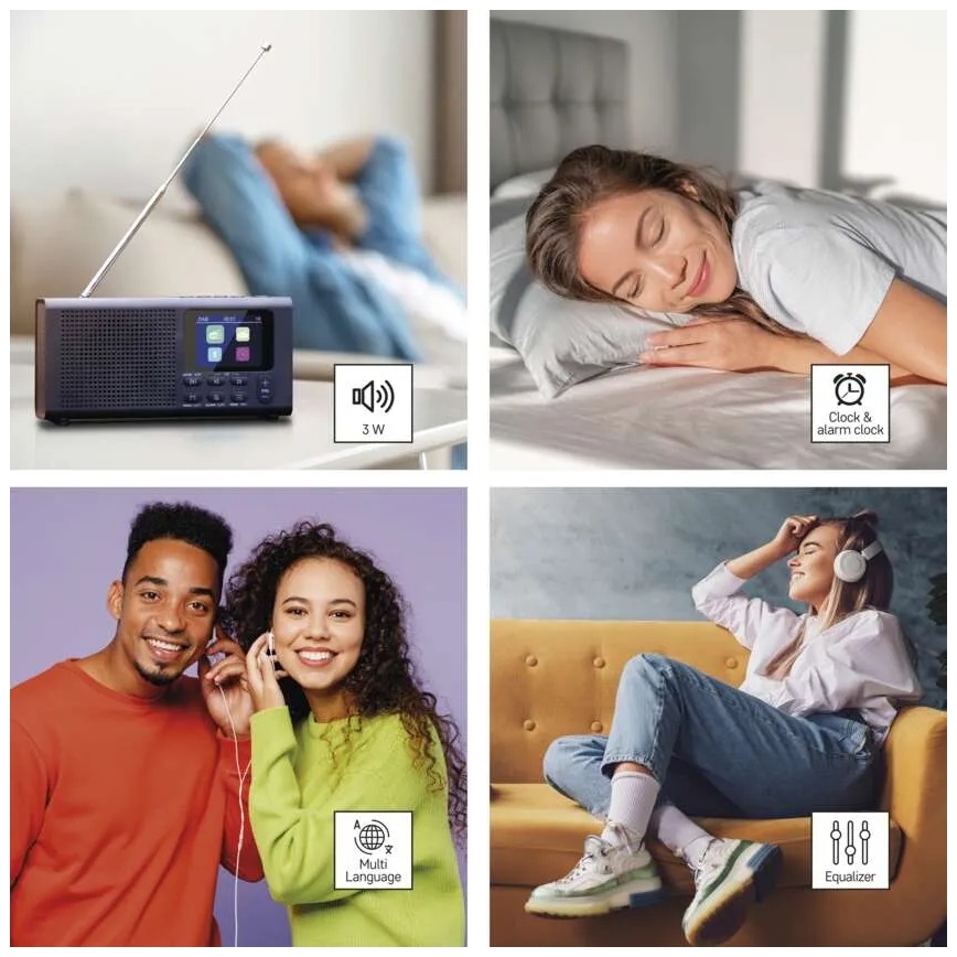 Радио DAB DAB+ FM 3W/5V/4xAA черный