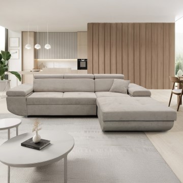 Раскладной L-образный угловой диван с местом для хранения CASTELO, правый, серый