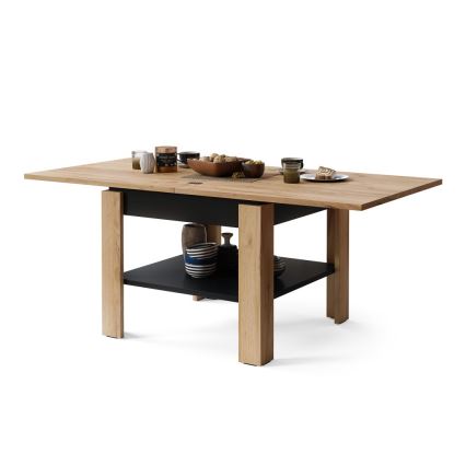 Раскладной кофейный/обеденный стол с полкой для хранения LIA дуб крафт/черный