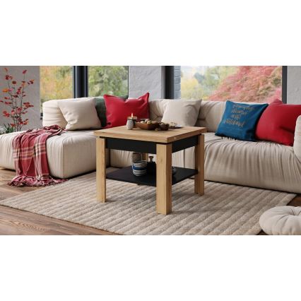 Раскладной кофейный/обеденный стол с полкой для хранения LIA дуб крафт/черный