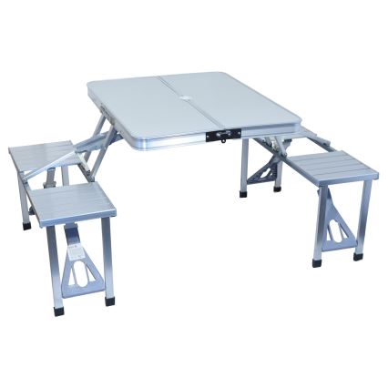 Раскладной туристический стол со стульями белый/матовый хром