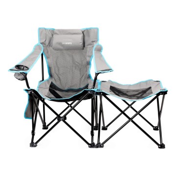 Раскладной туристический стол + кресло серый/синий