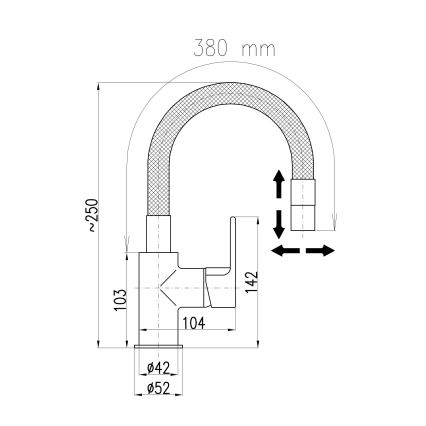 RAV Slezák CO119.0/15 - Змішувач для мийки з гнучким виливом COLORADO 25 см чорний/глянцевий хром