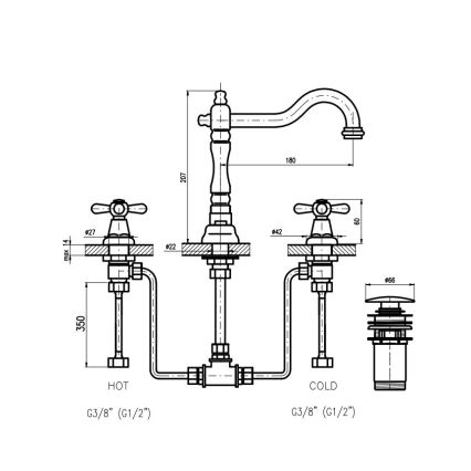 RAV Slezák MK132.0SM - раковинный смеситель + выпускная арматура MORAVA RETRO патинированная латунь