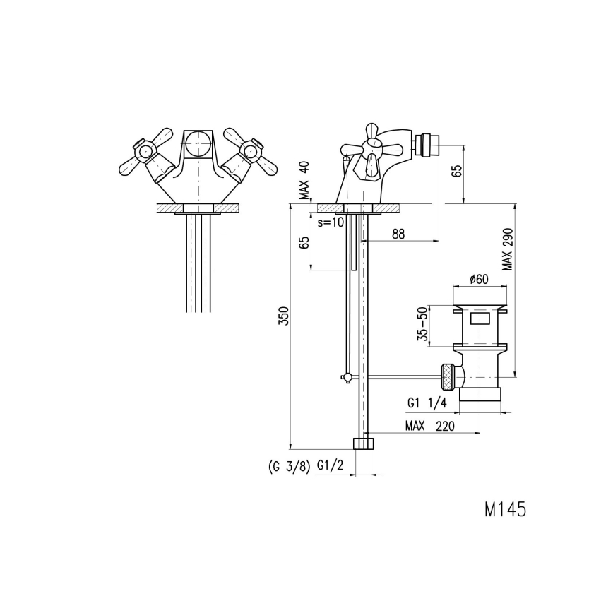 RAV Slezák MK145.0 - Змішувач для біде + злив MORAVA 6,5 см, блискучий хром