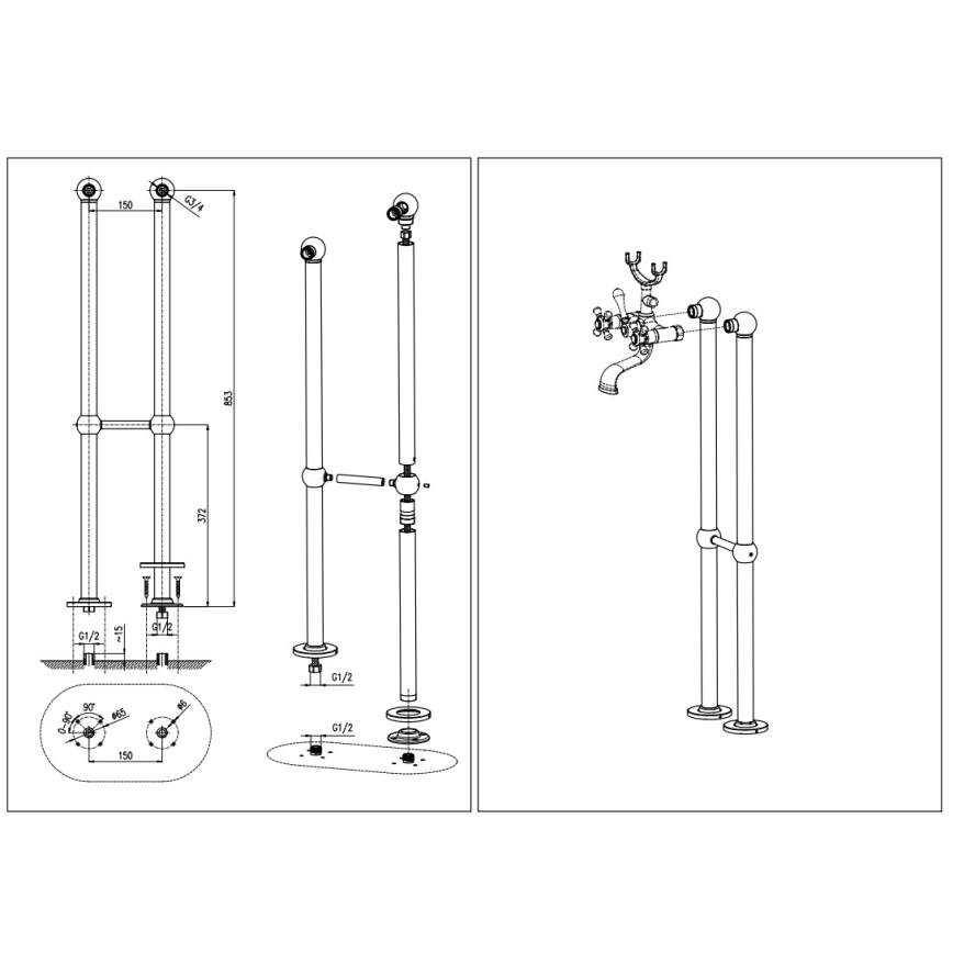 RAV Slezák MK150.5/2CMATSM - Ванний комплект із змішувачем MORAVA RETRO чорний/латунь