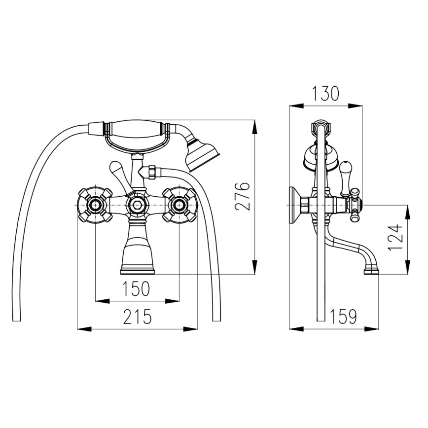 RAV Slezák MK159.5/2CMATSM - Набор для ванны со смесителем MORAVA RETRO, чёрный/латунь