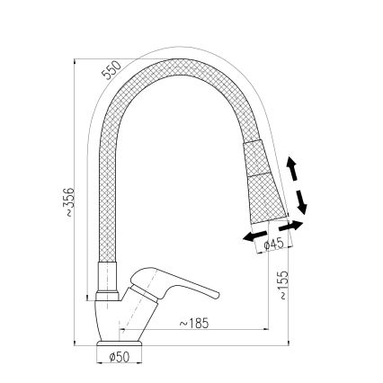 RAV Slezák SA006.0/13 - Змішувач для мийки з гнучким виливом SAZAVA 35,6 cm чорний/глянцевий хром