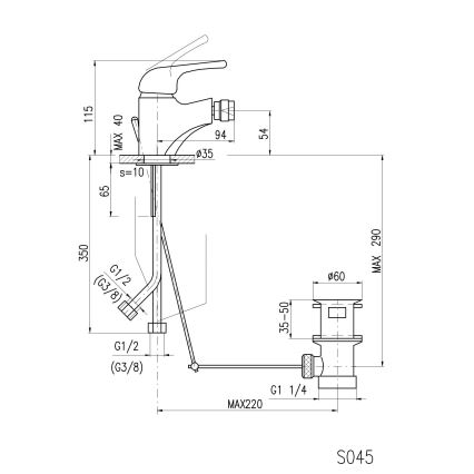 RAV Slezák SA045.0 - Смеситель для биде + донный клапан SAZAVA 11,5 см глянцевый хром