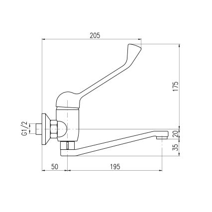 RAV Slezák SA601.5/26 - Смеситель для умывальника с медицинским рычагом SAZAVA 23 см, полированный хром