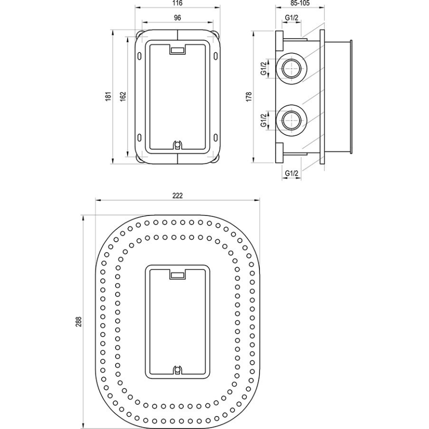 Ravak X070074 - Основний корпус для вбудованих змішувачів R-BOX MULTI 18,1x11,6 cm