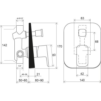 Ravak X070156 - Душовий змішувач для прихованого монтажу FREE чорний