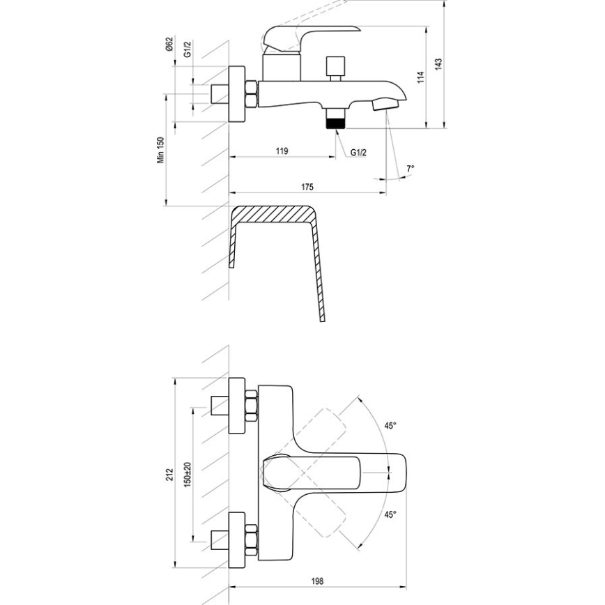 Ravak X070175 - Змішувач для ванни FLAT матовий чорний