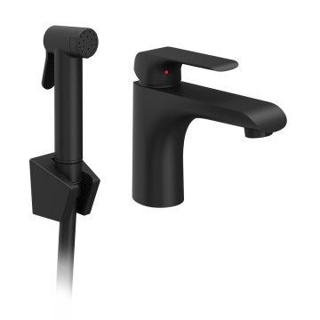 Ravak X070439 - Раковинный смеситель с лейкой для биде FLAT матовый чёрный