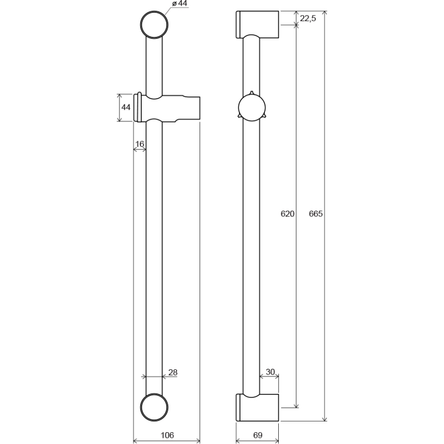 Ravak X07P012 - Душова штанга 66,5 см полірований хром