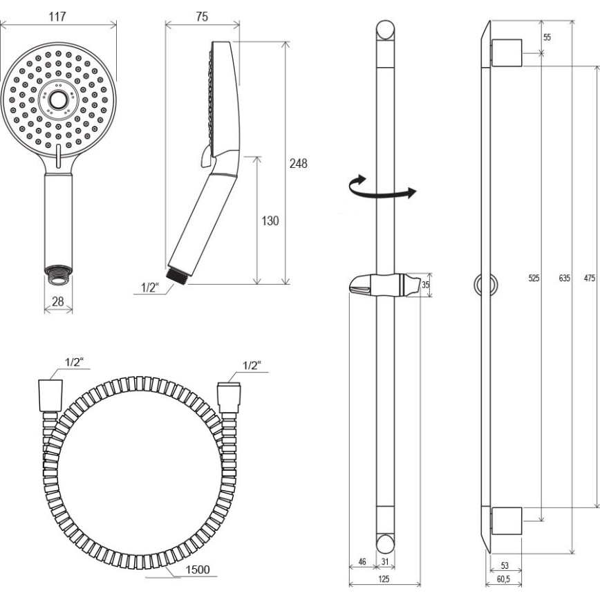 Ravak X07P177 - Душовий комплект, глянцевий хром